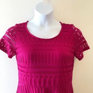 NWOT Lovely Fuchsia Pink Embroidered Below Knee Dress Size: M